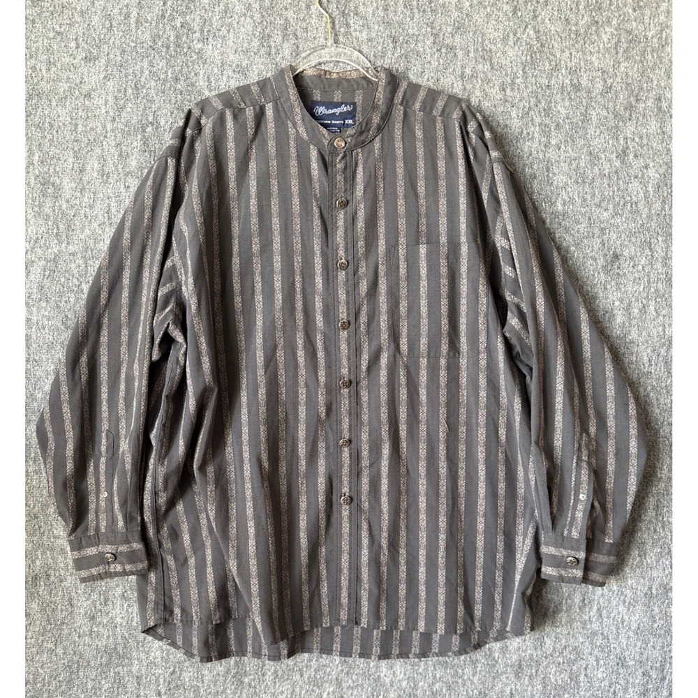 Wrangler Western Shirt XXL Mens Banded Collar Striped Long Sleeve Grey MV2422A